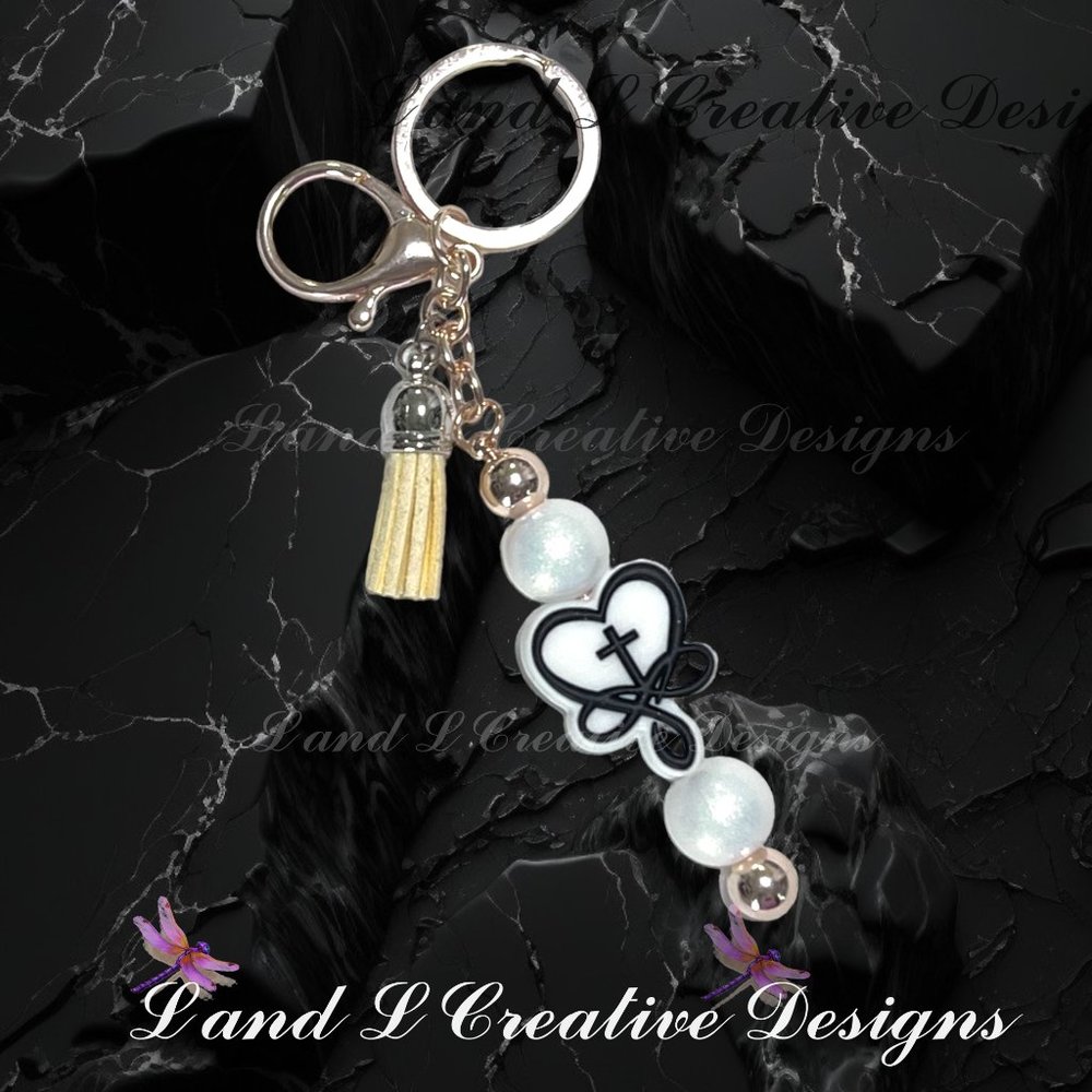 Beautiful Infinity Beaded Bar Keychain with Lobster Clasp and Tassel
